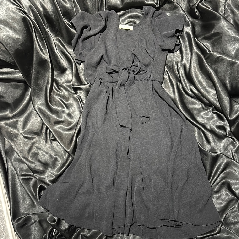 See You Monday Black V-Neck Puff Sleeve Sundress